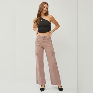 RISEN High Rise Wide Leg Cargo Jeans Mauve Retro Vintage Style Regular Plus NEW